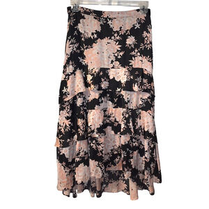 Veronika Maine Women's Tiered Fairycore Midi Skirt Sz 12 Dark Floral Whimsigoth